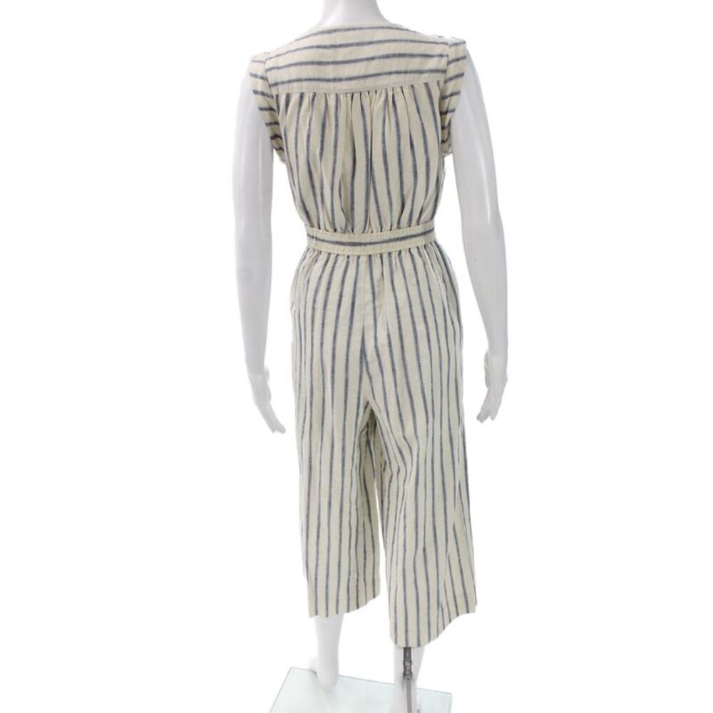 Madewell Women Jumpsuit Beige Striped V-Neck Sleeveless Linen Cotton Size 0 - Picture 3 of 5
